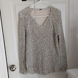 Poof! Women's V-Neck Sweater - Cream and Light Blue